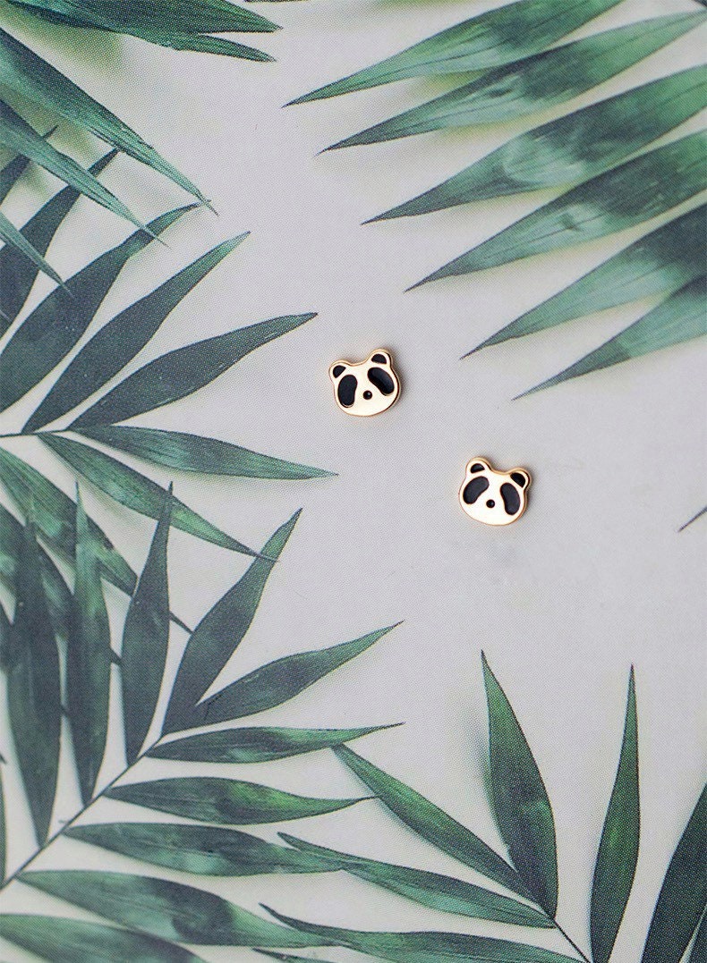 Tiny Panda Earrings, Sterling Silver, S925