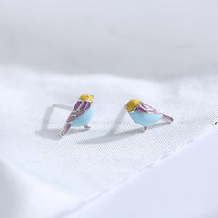 Tiny Bird Earrings| Studs| Enameled earrings| Sterling Silver| Gift for her| Cute|