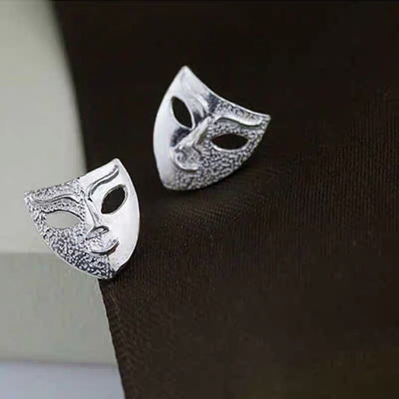 Tiny mask earrings| Studs| Sterling Silver| The Phantom of the Opera| Men¡¯s earrings