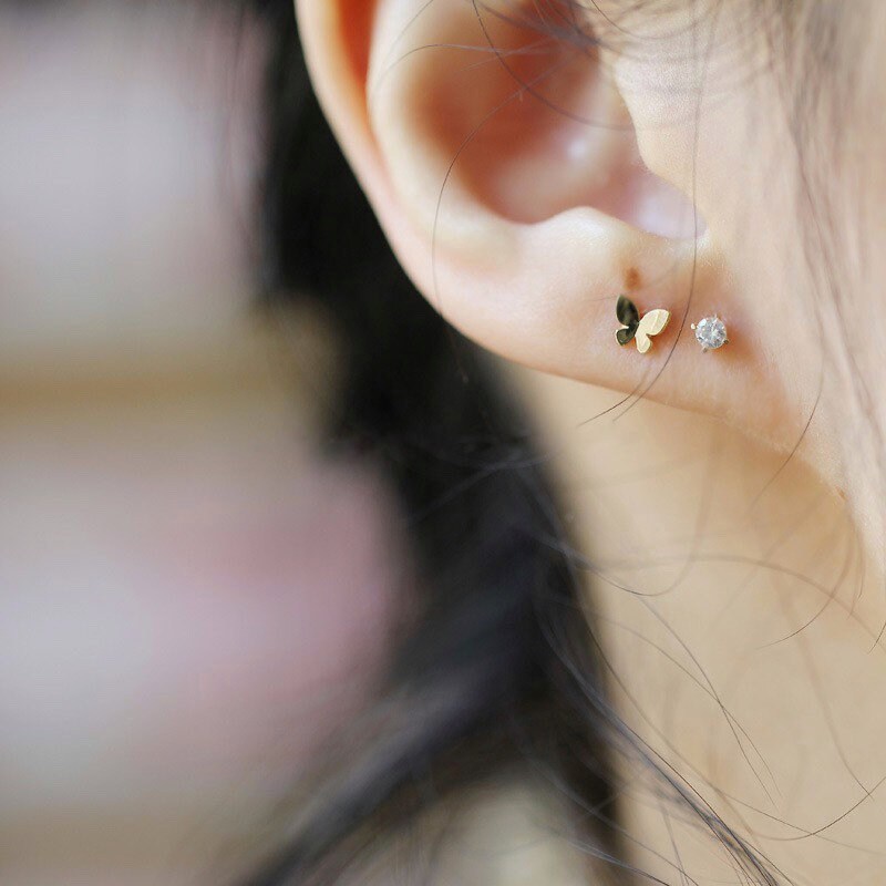 Super Tiny Gold Butterfly Earrings, Studs, Sterling Silver, Gifts for kids, Cutest.