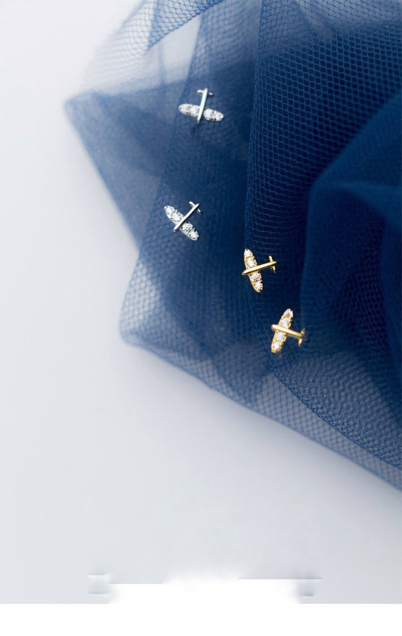 Tiny airplane Earrings| Helicopter Studs| Gold Studs| Crystal earrings| Jet earrings| Gold plane| Sterling Silver| Gifts for kids| Cutest