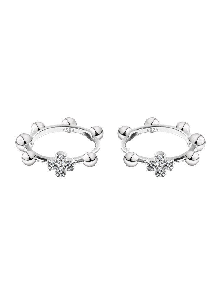 Silver cross hoop earrings| Hoops| Sterling Silver|Gifts for her| Crystal cross hoops| Ball hoops