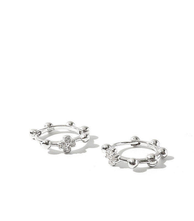 Silver cross hoop earrings| Hoops| Sterling Silver|Gifts for her| Crystal cross hoops| Ball hoops
