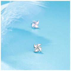 Windmill earrings | Pinwheel Studs| CZ| Sterling Silver| S925