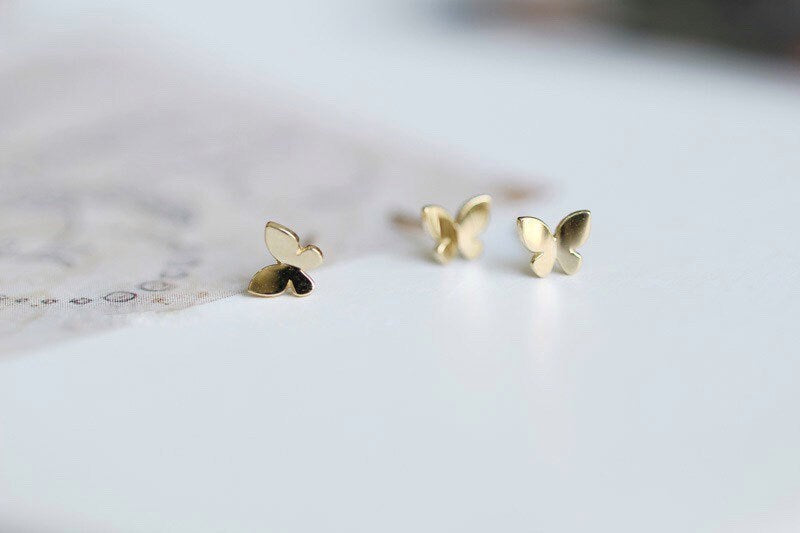 Super Tiny Gold Butterfly Earrings, Studs, Sterling Silver, Gifts for kids, Cutest.