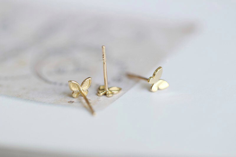 Super Tiny Gold Butterfly Earrings, Studs, Sterling Silver, Gifts for kids, Cutest.