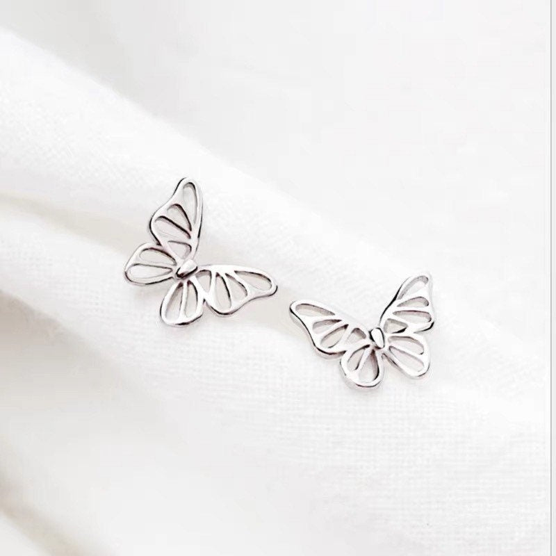 Tiny Butterfly Earrings, Sterling Silver, Gifts for kids, Cutest, Delicate