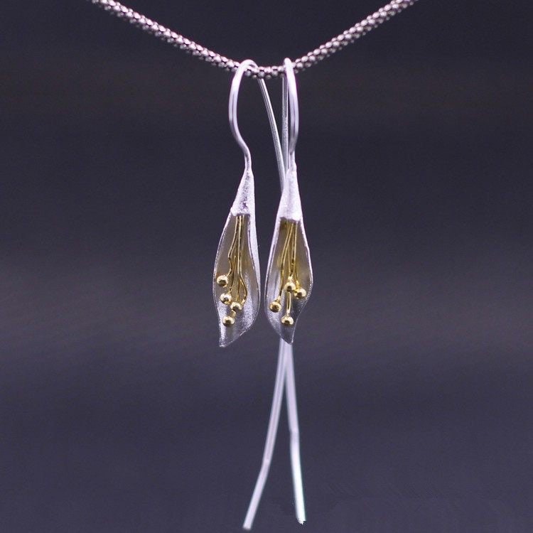 Silver Calla Lily Earrings, Orchid Earrings, Flower Earrings, Dangle Earrings, Sterling Silver, Gifts for her, Elegant
