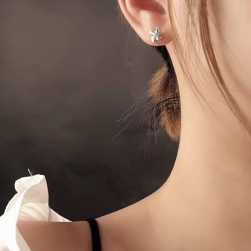 Windmill earrings | Pinwheel Studs| CZ| Sterling Silver| S925