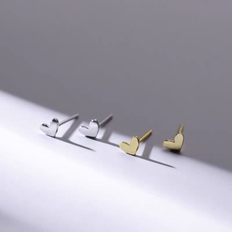 Super Tiny Gold Heart Studs , Simple Heart Stud earrings, Silver, Gold, Rose Gold, Cute, Dainty, Delicate jewelry.