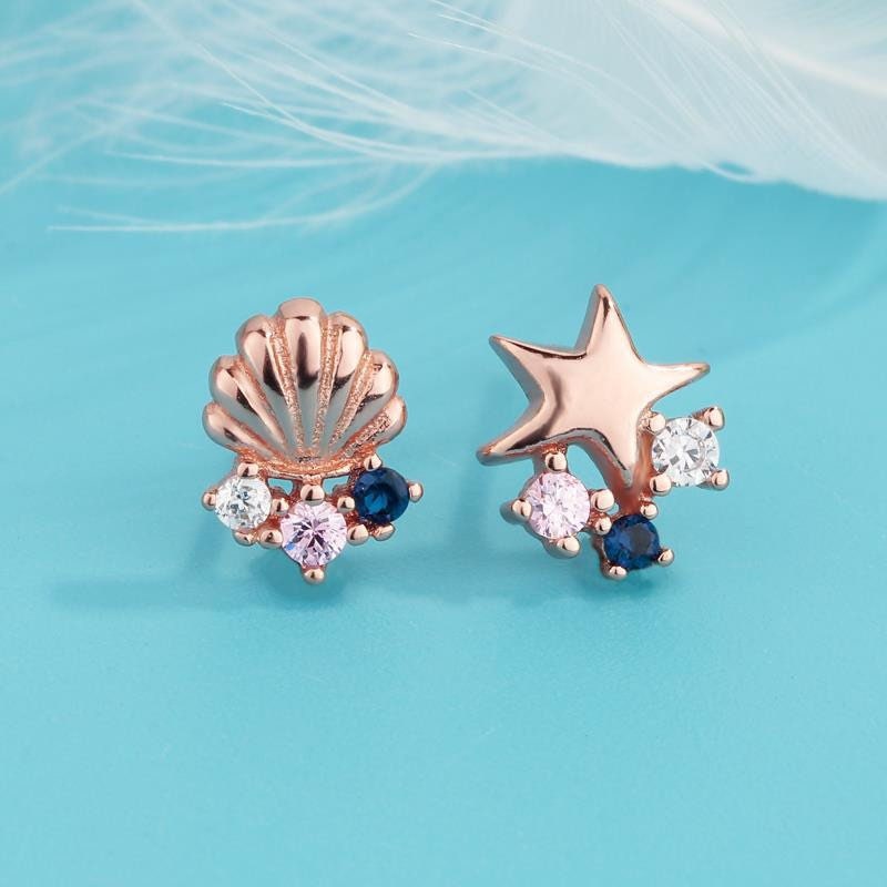 Starfish earrings , Sea star studs, Seashells, Scallops, Rose gold studs,  Sterling Silver, Sapphire, S925, Dainty, Gift for her