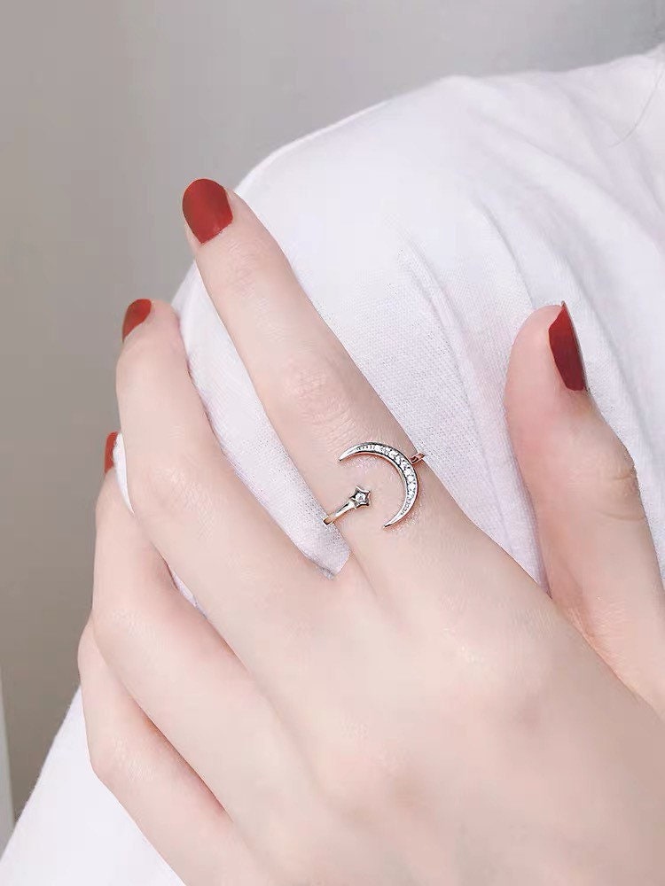 Sterling Silver Moon Star Ring| Adjustable Ring| S925| Double Rings| Big Dipper| Romantic| Best gift for her| Galaxy