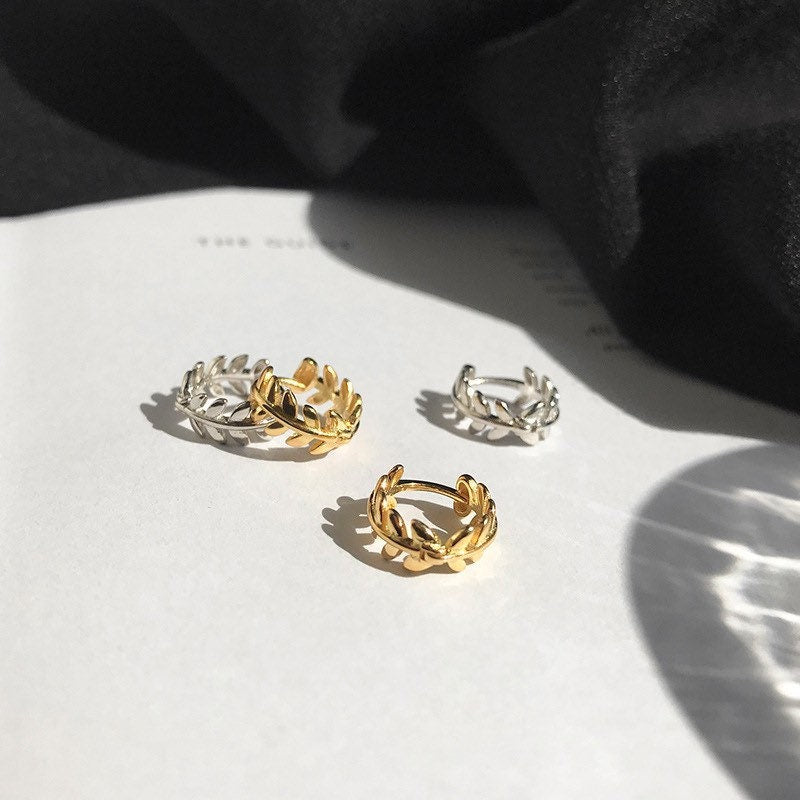 Tiny branch leaf earrings| Hoops| Sterling Silver| Olive branch| Peace| Dainty| Delicate| Cutest|