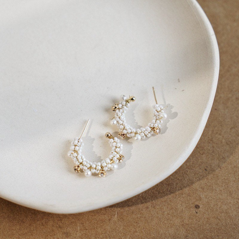 Real freshwater pearls hoops| Baroque pearls hoops| Gold hoops| Elegant | Best gift| Dainty| Handmade| Mothers Day Gift