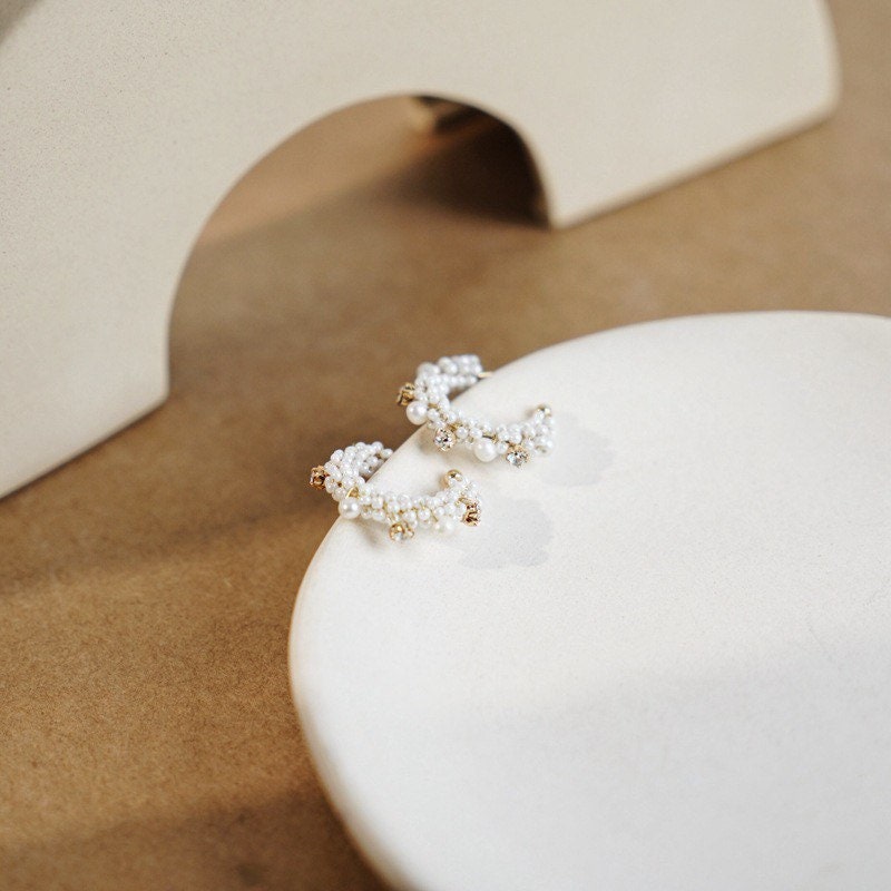 Real freshwater pearls hoops| Baroque pearls hoops| Gold hoops| Elegant | Best gift| Dainty| Handmade| Mothers Day Gift