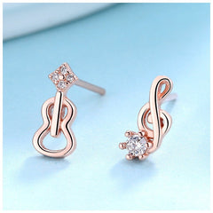 Violin and Clef Earrings| Cello Studs| Crystal earrings| Guitar | Sterling Silver| Mismatched earrings| Gifts for musicians | Cutest
