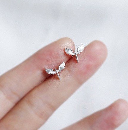 Tiny Angel Earrings| Studs| Angel wing earrings| Sterling Silver| Dainty| Gifts for kids| Cute|