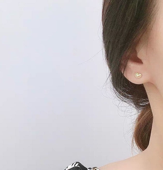 Super Tiny Gold Heart Studs , Simple Heart Stud earrings, Cute, Dainty, Delicate jewelry.