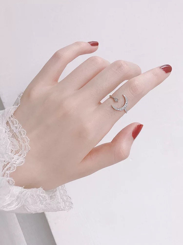 Sterling Silver Moon Star Ring| Adjustable Ring| S925| Double Rings| Big Dipper| Romantic| Best gift for her| Galaxy