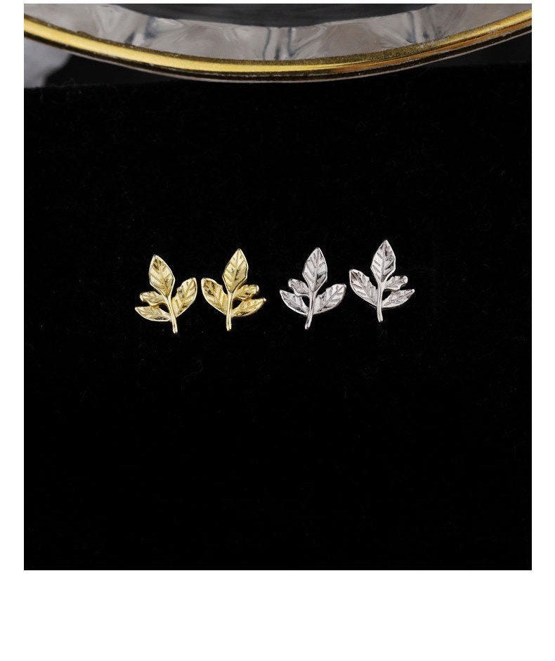 Tiny leaf earrings| Little leaf studs| Polished| Studs| Sterling Silver| Rose gold