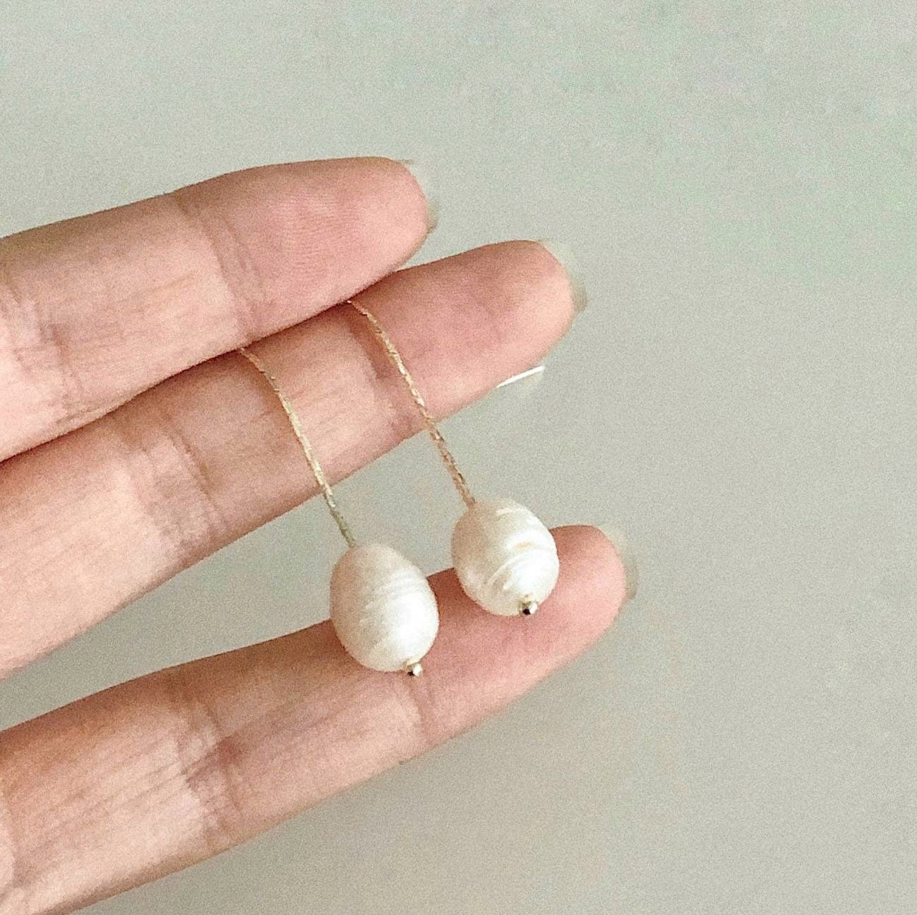 Real freshwater threader pearl earrings | Baroque pearl threader earrings | Dainty | Elegant | Pearls Chain earrings | Holiday | Best Gift