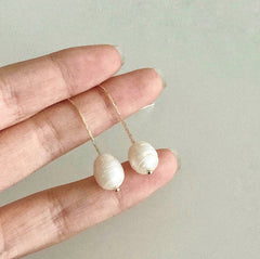 Real freshwater threader pearl earrings | Baroque pearl threader earrings | Dainty | Elegant | Pearls Chain earrings | Holiday | Best Gift