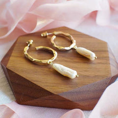 Real freshwater pearls hoops| Baroque pearls hoops| Gold hoops| Elegant | Best gift| Dainty| Mothers Day Gift