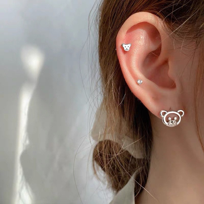 Teddy Bear Earrings| Studs| Teddy Bear Hoops | Sterling Silver| Mismatched earrings| Gifts for kids| Cutest