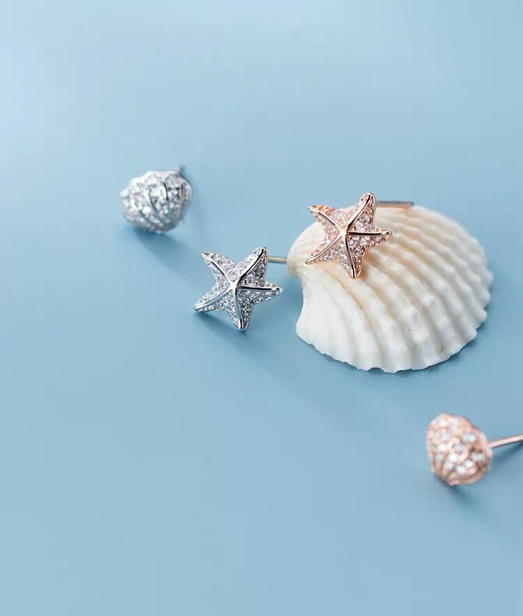 Seashell Earrings| Starfish earrings | Dainty studs| Sterling Silver| Rose gold| S925