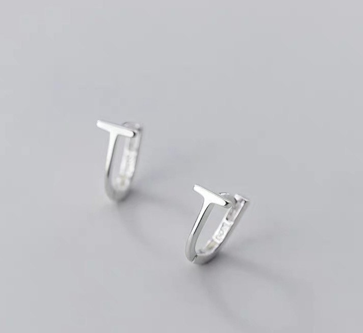 T Shape Hoop Earrings| Simple hoops|  Sterling silver | Tiny Gold Hoops| Minimalism