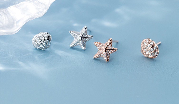 Seashell Earrings| Starfish earrings | Dainty studs| Sterling Silver| Rose gold| S925