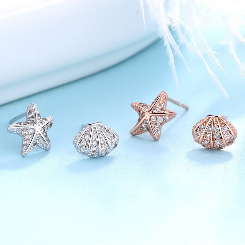 Seashell Earrings| Starfish earrings | Dainty studs| Sterling Silver| Rose gold| S925
