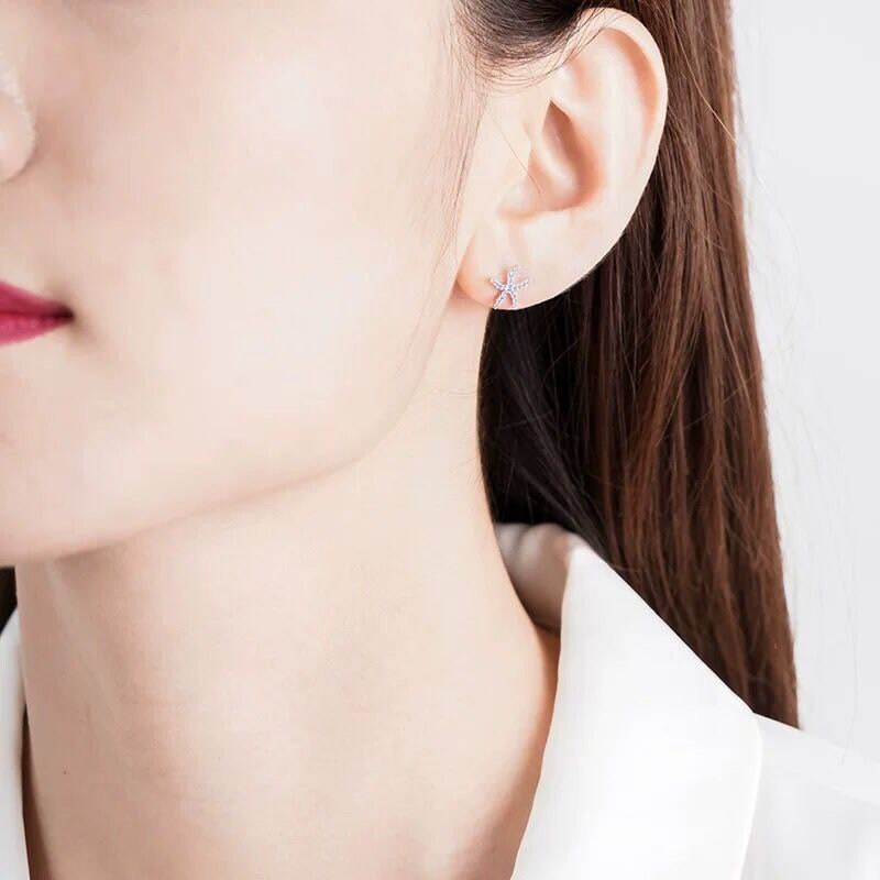 Starfish earrings , Blue starfish studs,  Sterling Silver, S925, Dainty, Gift for her