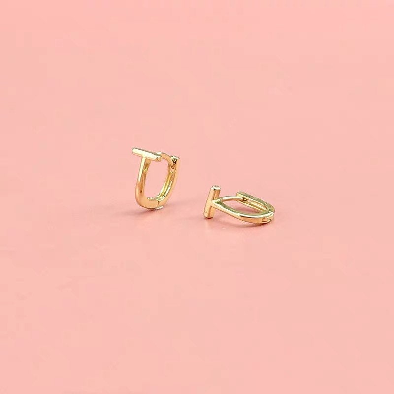 T Shape Hoop Earrings| Simple hoops|  Sterling silver | Tiny Gold Hoops| Minimalism