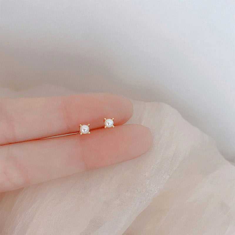 Tiny fresh water pearl earrings| Natural pearl studs