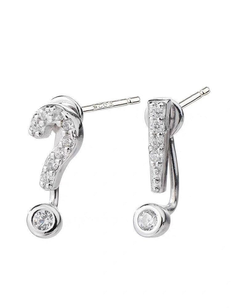 Tiny Punctuation Earrings, Question mark and exclamation mark studs, Sterling Silver, S925, Mismatched studs, Grammar studs