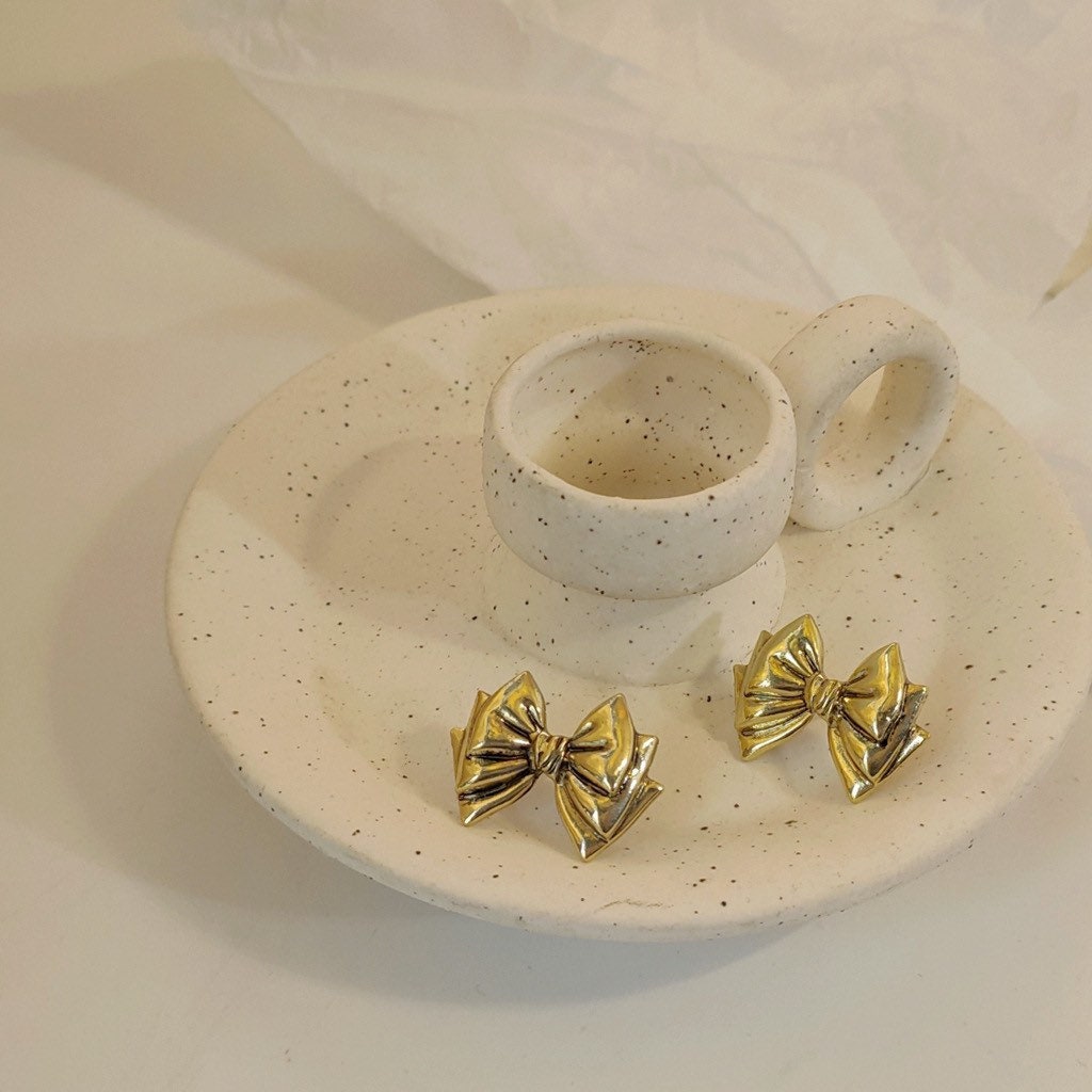 Gold Bow Stud Earrings