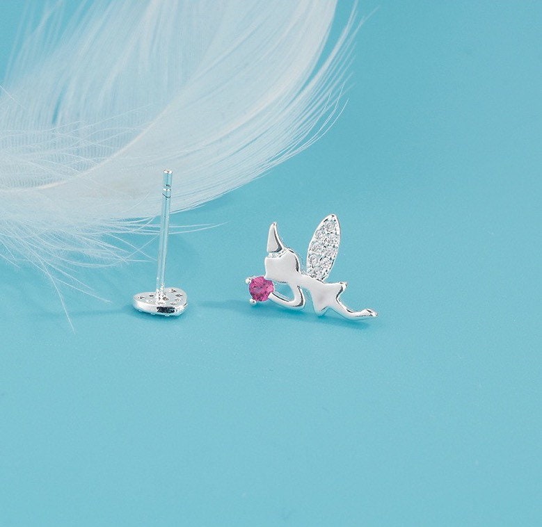 Tiny Elf and Heart Earrings| Studs| Fairy earrings| Sterling Silver| Mismatched earrings| Gifts for kids| Cutest| Christmas