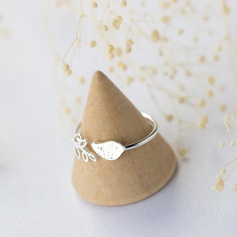 Tiny bird and branch leaf earrings, Studs, Sterling Silver, Mismatched earrings, Gifts for kids, Cutest.