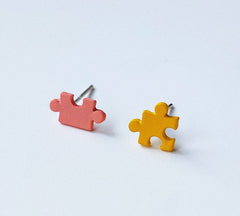 Tiny puzzle earrings | Cute| Simple| Yellow| Pink| Polymer clay earrings| Kawaii| Japanese| Anime