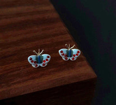 Tiny Enamel Butterfly Earrings, Sterling Silver, Gifts for kids, Cutest, Delicate, Blue
