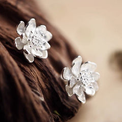 Silver Lotus Earrings, Flower Earrings, Stud Earrings, Sterling Silver, Gifts for her, Elegant