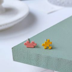 Tiny puzzle earrings | Cute| Simple| Yellow| Pink| Polymer clay earrings| Kawaii| Japanese| Anime