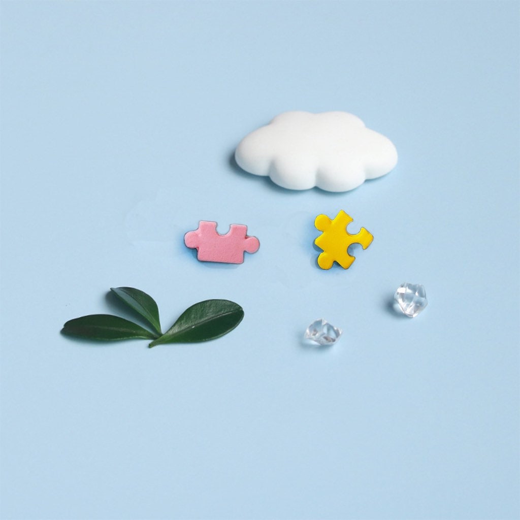 Tiny puzzle earrings | Cute| Simple| Yellow| Pink| Polymer clay earrings| Kawaii| Japanese| Anime