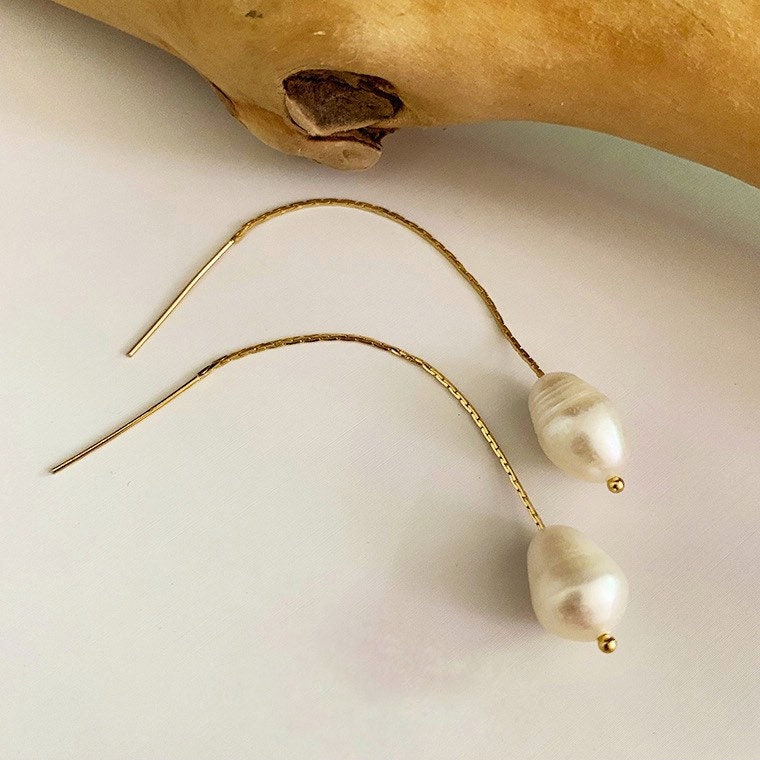 Real freshwater threader pearl earrings | Baroque pearl threader earrings | Dainty | Elegant | Pearls Chain earrings | Holiday | Best Gift