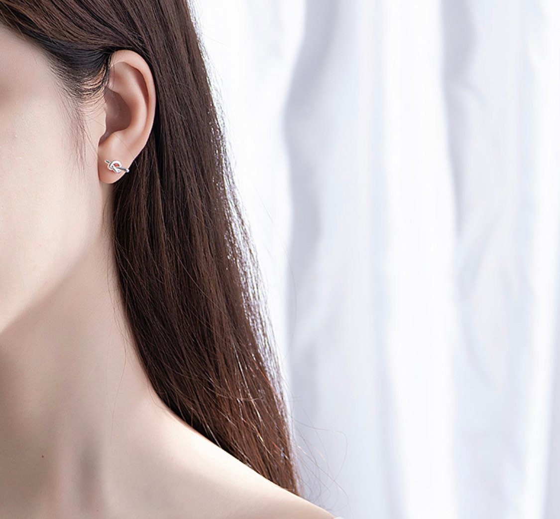 Tiny Sterling Silver Knot Studs| Minimalist Jewelry| Best gift| Gift for kids