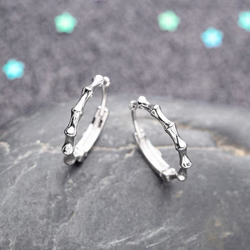 Sterling Silver Bamboo Hoop Earrings