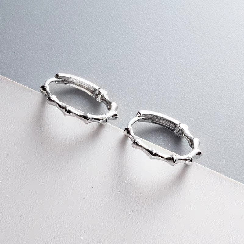 Sterling Silver Bamboo Hoop Earrings