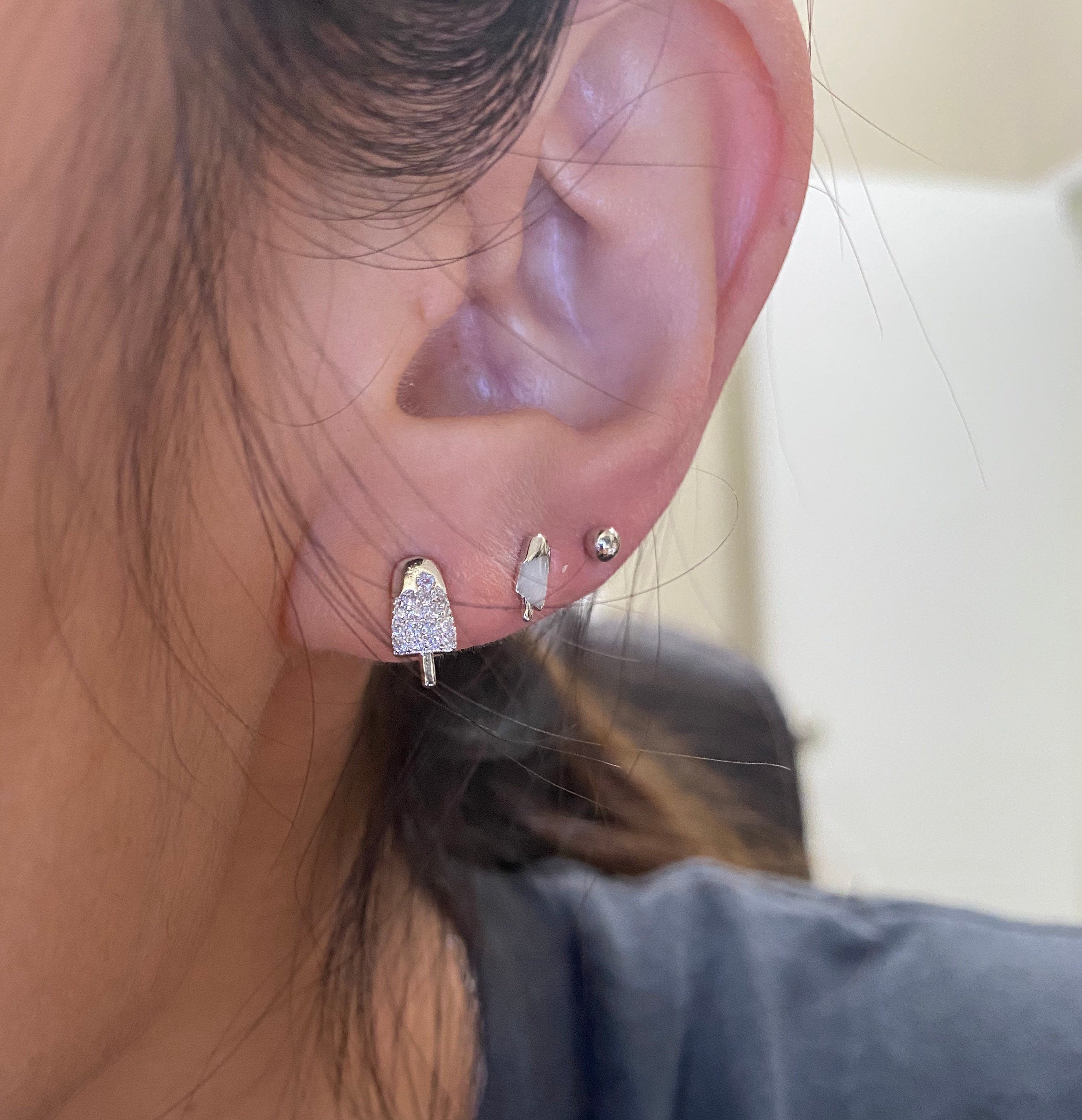 Set of 3 pairs| Tiny popsicle earrings| Studs| Sterling Silver| Ice cream earrings| Dainty earrings| Foodie jewelry