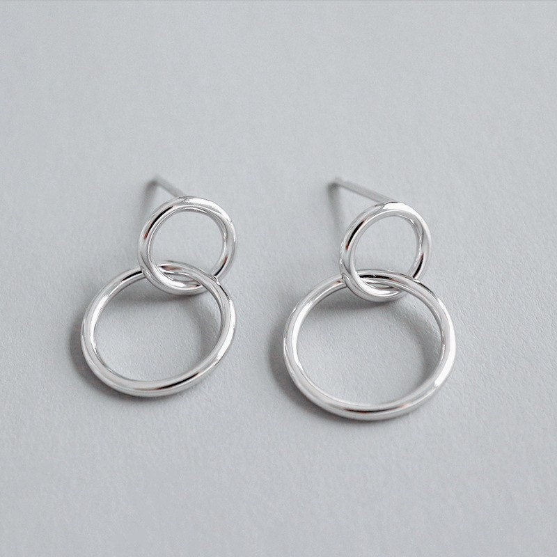Stud earrings, Sterling Silver, 14k Gold Plated, Cute, Circle, Round, Dangle Earrings, Drop Earrings